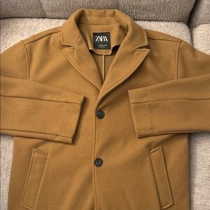 Zara  Tan Wool-Blend Pea Coat